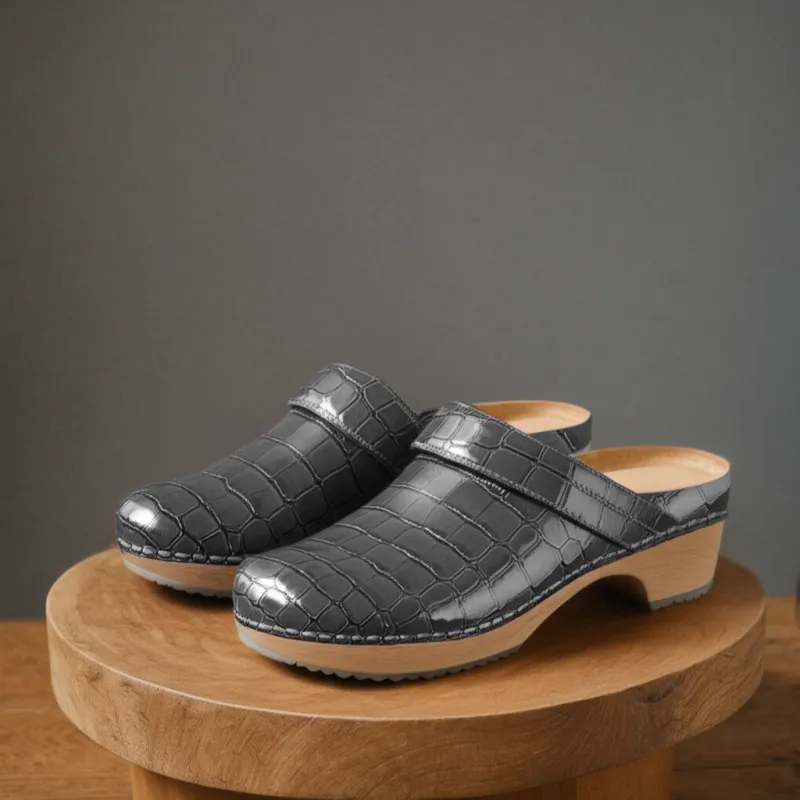 Grey Croc Print Leather Celeste Calm Mule Loafers - Summer 2024 Collection sold by Costoso Italiano
