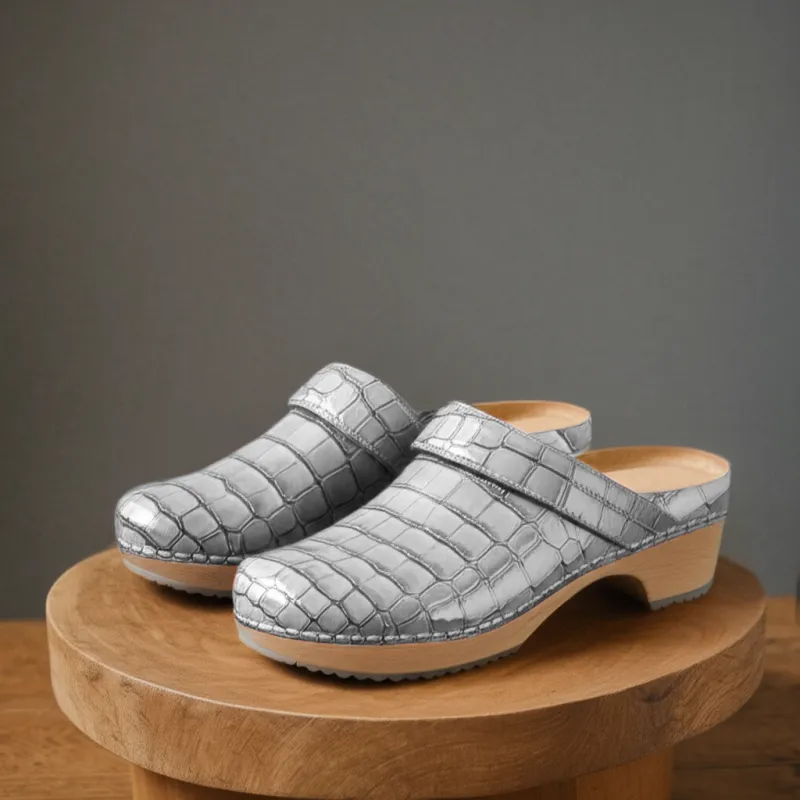 White Croc Print Leather Celeste Calm Mule Loafers - Summer 2024 Collection sold by Costoso Italiano