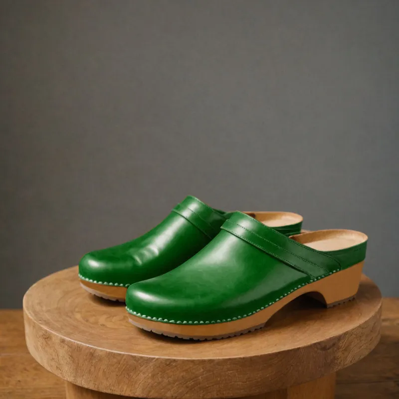 Green Leather Celeste Calm Mule Loafers - Summer 2024 Collection sold by Costoso Italiano