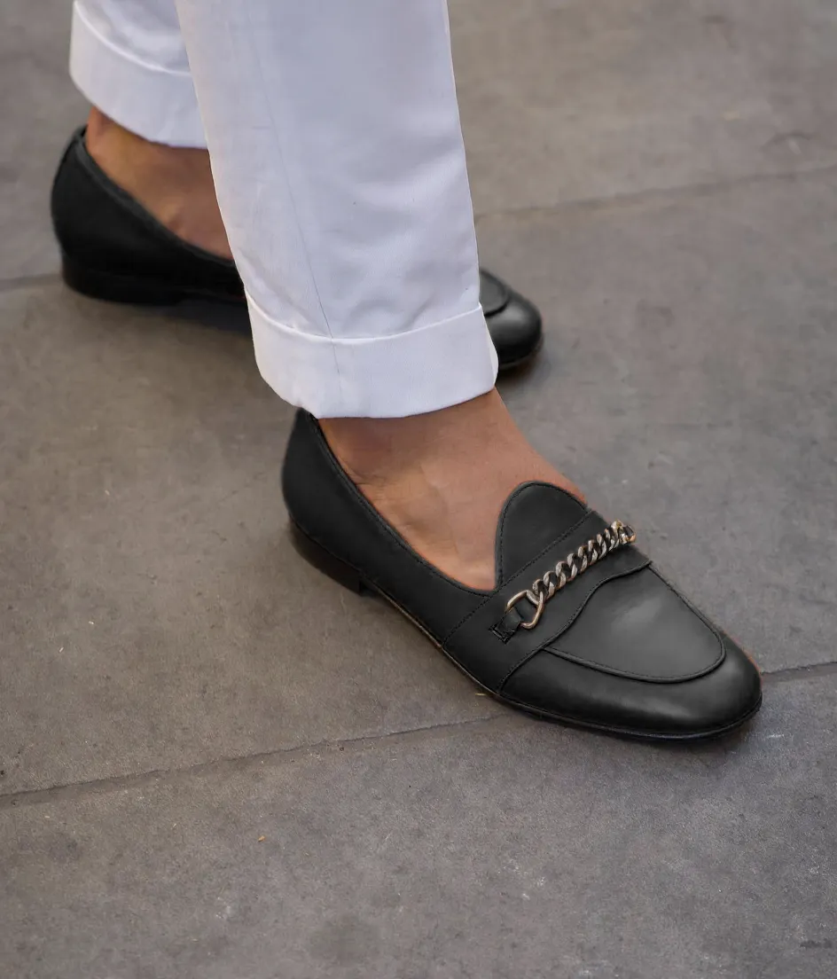 Black Leather Guida Loafers With Chain sold by Costoso Italiano