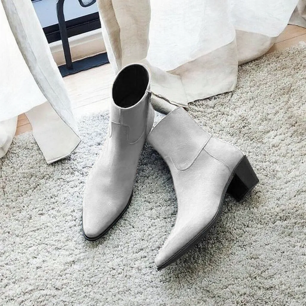 White Suede Leather Fiorina Slip On Zipper Pointed Boots for Men - ITALIAN AW26 sold by Costoso Italiano