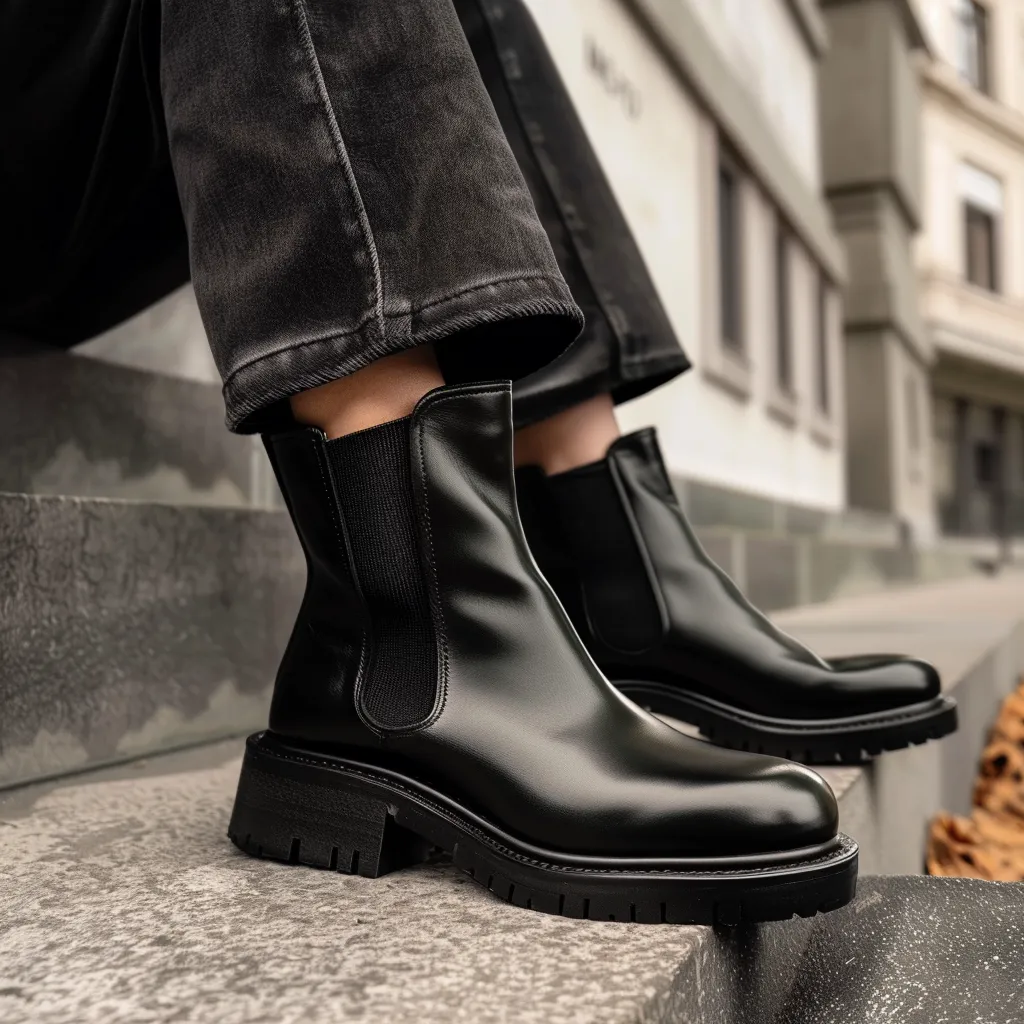Black Leather Andreino With Thick Sole Chelsea Boot sold by Costoso Italiano