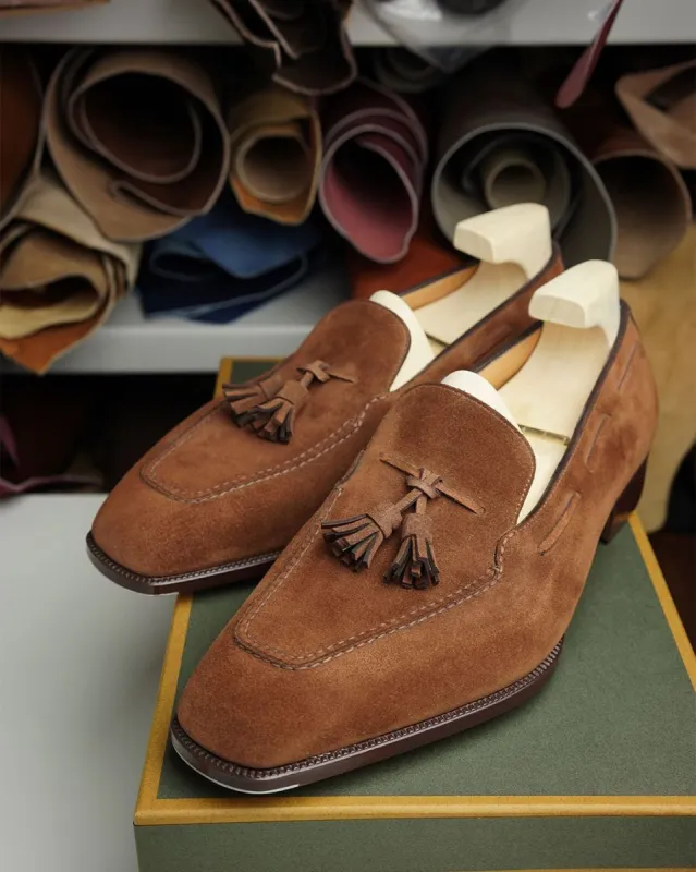 Tan Suede Gideon Tassel Loafers - Formal Shoes sold by Costoso Italiano