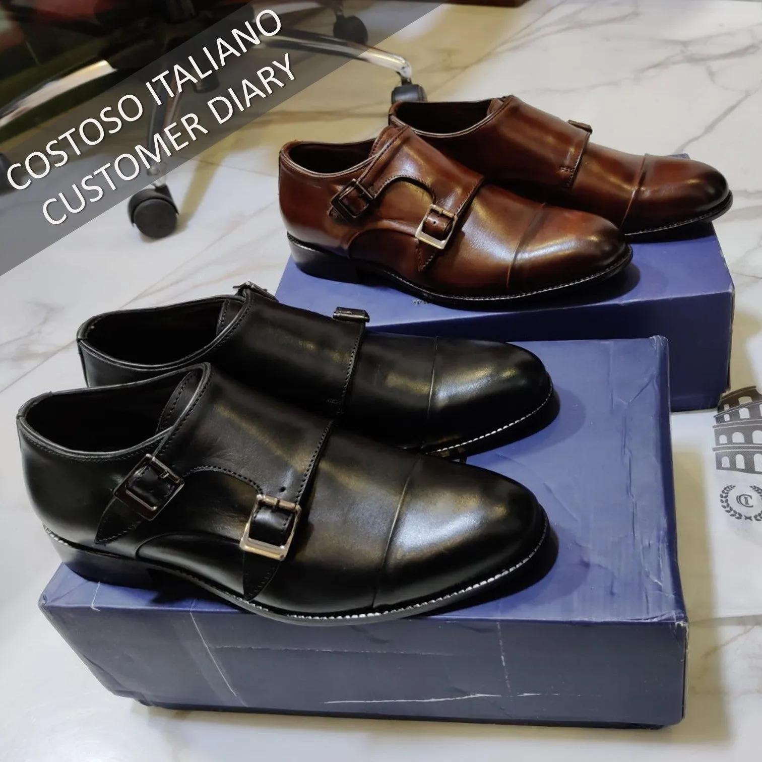 Height Increasing Black Leather Castle Monk Straps - Formal Shoes sold by Costoso Italiano product image thumbnail 4
