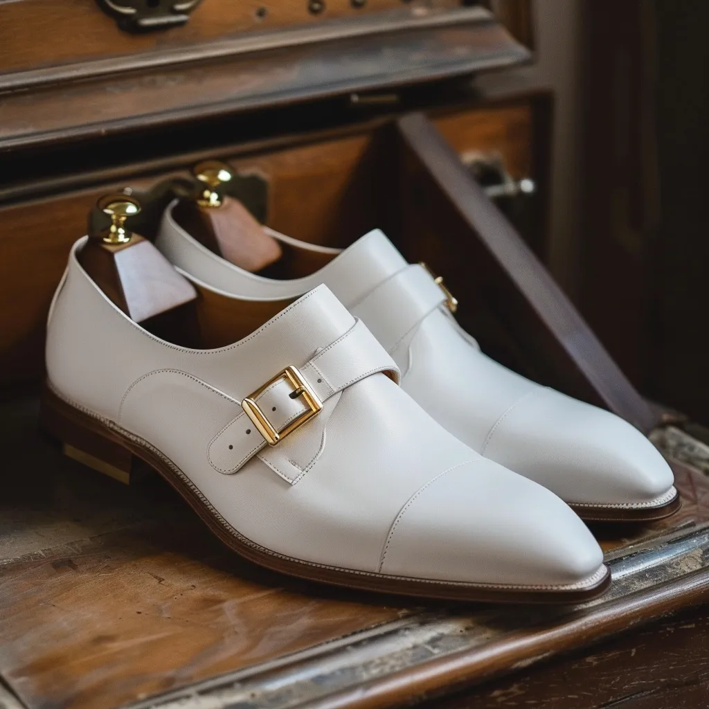 White Leather Friar's Fashion Monk Straps Shoes sold by Costoso Italiano