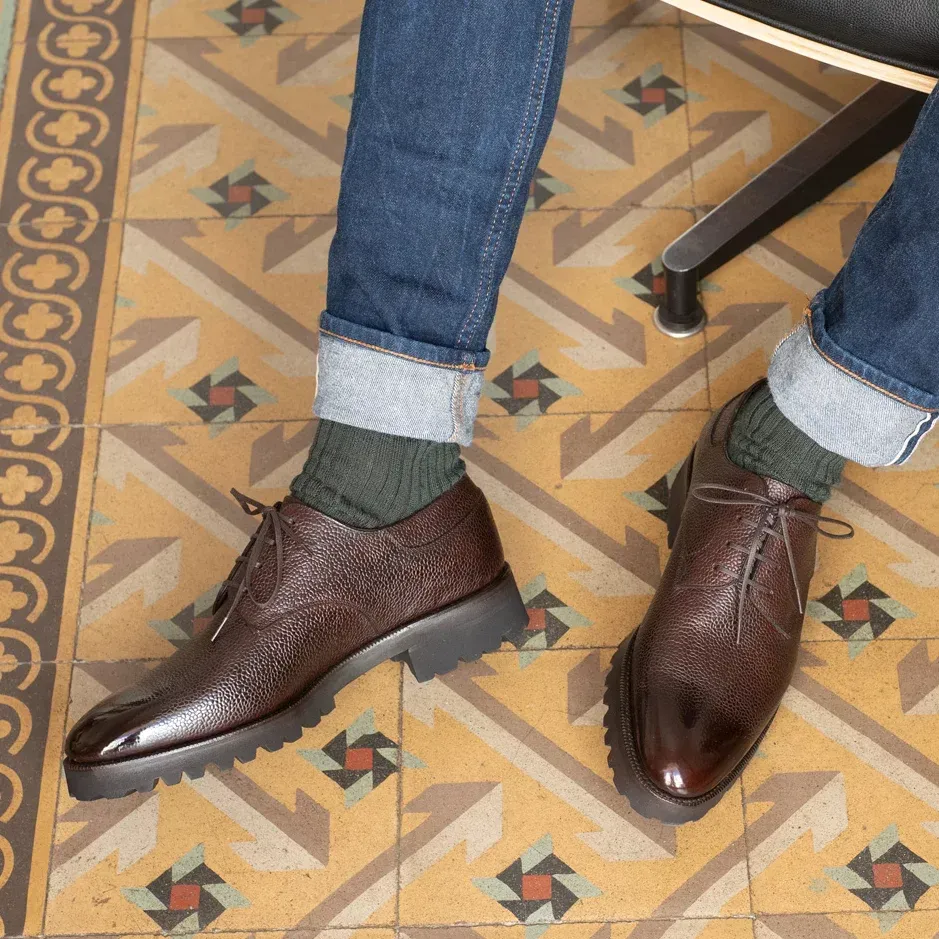 Brown Leather Alissa Chunky Derby Shoes - With Track Soles sold by Costoso Italiano product image thumbnail 4