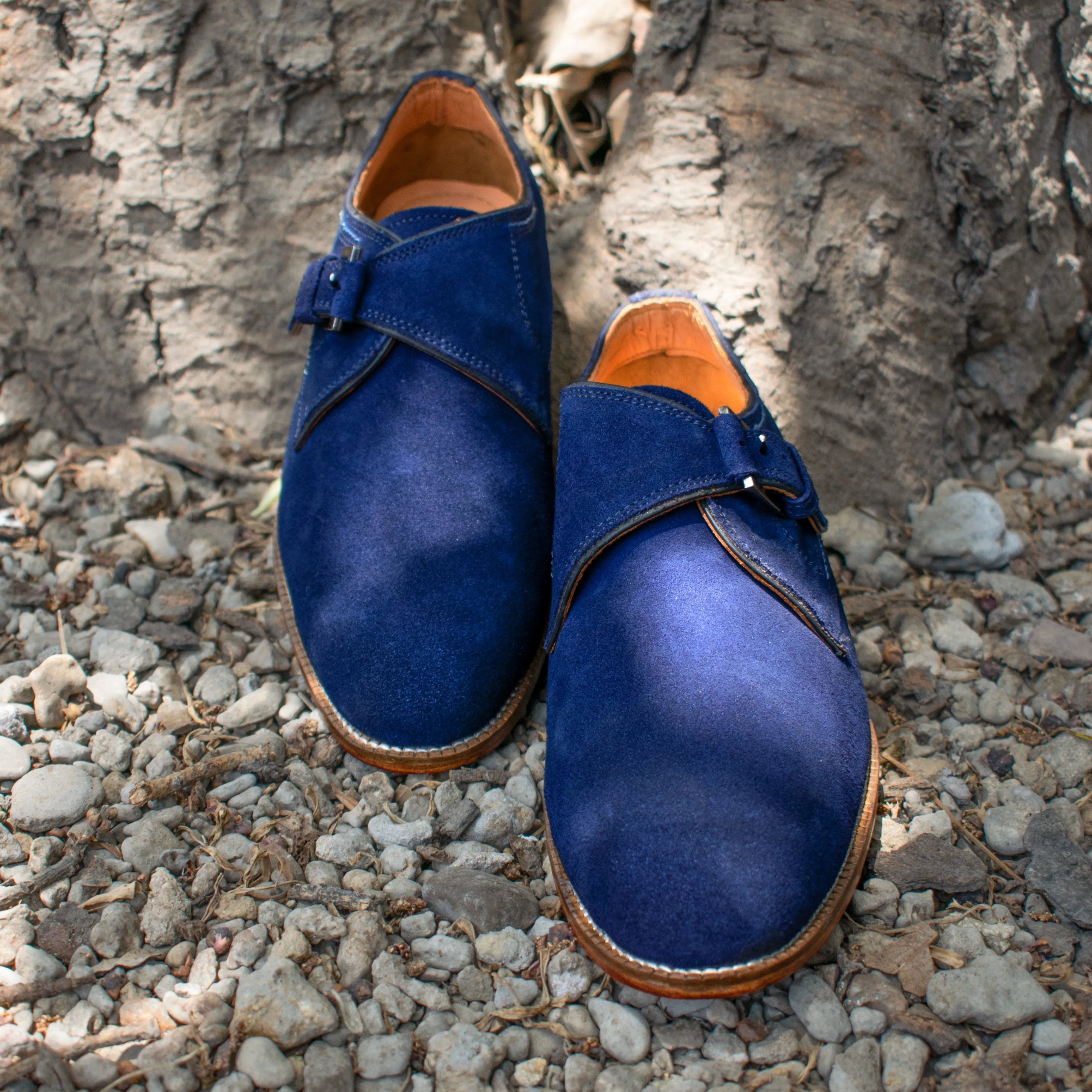 Height Increasing Navy Blue Suede Cheshire Monk Strap Shoes sold by Costoso Italiano product image thumbnail 2