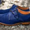 Height Increasing Navy Blue Suede Cheshire Monk Strap Shoes sold by Costoso Italiano