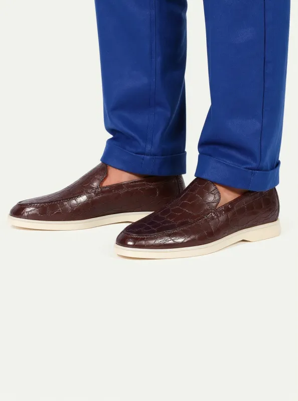 Brown Croc Print Leather Dameo Yatch Loafers with White Soles - Summer 2024 Collection sold by Costoso Italiano