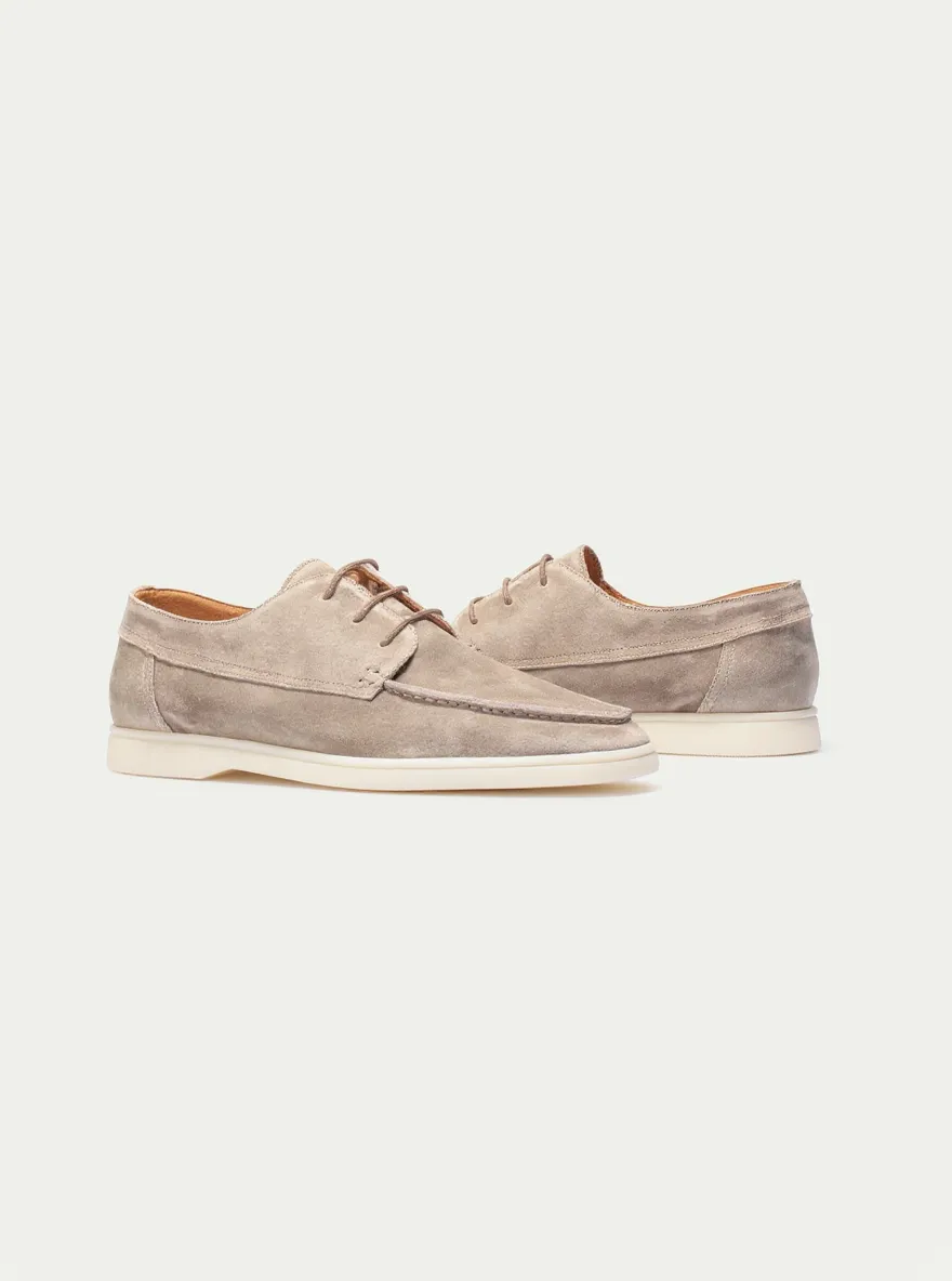 Height Increasing Light Grey Suede Leather Dameo Derby Shoes with White Sole - Summer 2024 Collection -ITALIAN AW26 sold by Costoso Italiano product image thumbnail 3