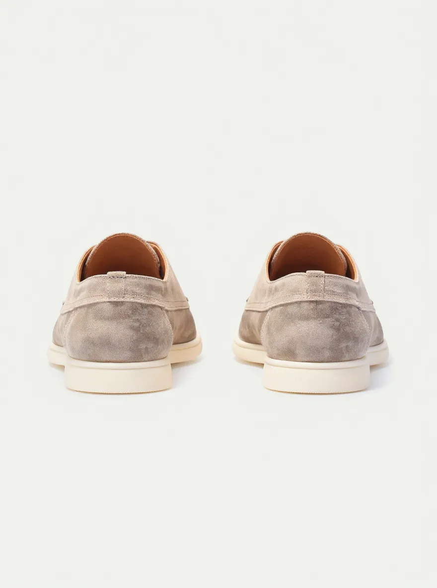 Height Increasing Light Grey Suede Leather Dameo Derby Shoes with White Sole - Summer 2024 Collection -ITALIAN AW26 sold by Costoso Italiano product image thumbnail 4