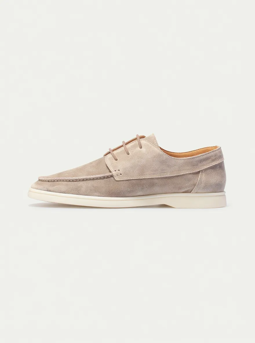 Height Increasing Light Grey Suede Leather Dameo Derby Shoes with White Sole - Summer 2024 Collection -ITALIAN AW26 sold by Costoso Italiano product image thumbnail 2