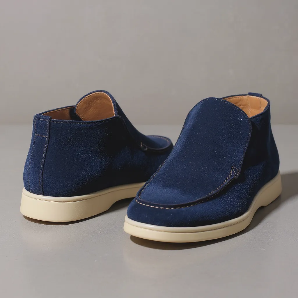 Navy Blue Leather Lusso Slip On Yatch Half Boots with White Soles - Summer 2024 Collection - ITALIAN AW26 sold by Costoso Italiano product image thumbnail 2