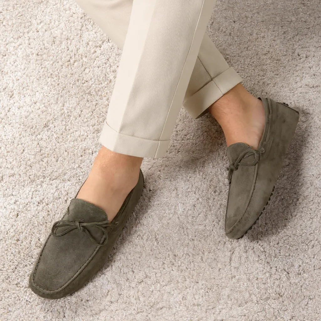 Olive Green Suede Leather Oriela Driving Loafers - AW24 - ITALIAN AW26 sold by Costoso Italiano
