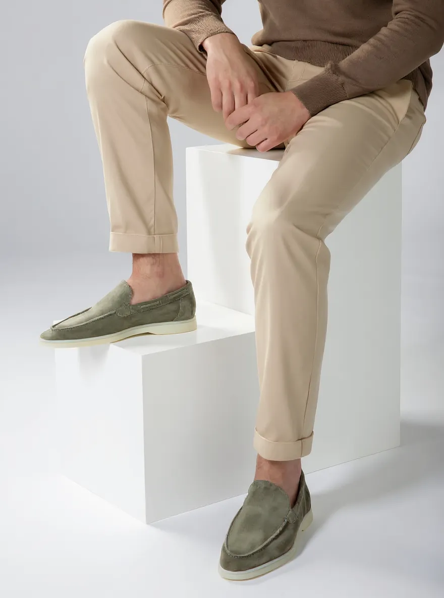 Green Suede Luna Yatch Loafers with White Soles - Summer 2024 Collection -ITALIAN AW26 sold by Costoso Italiano