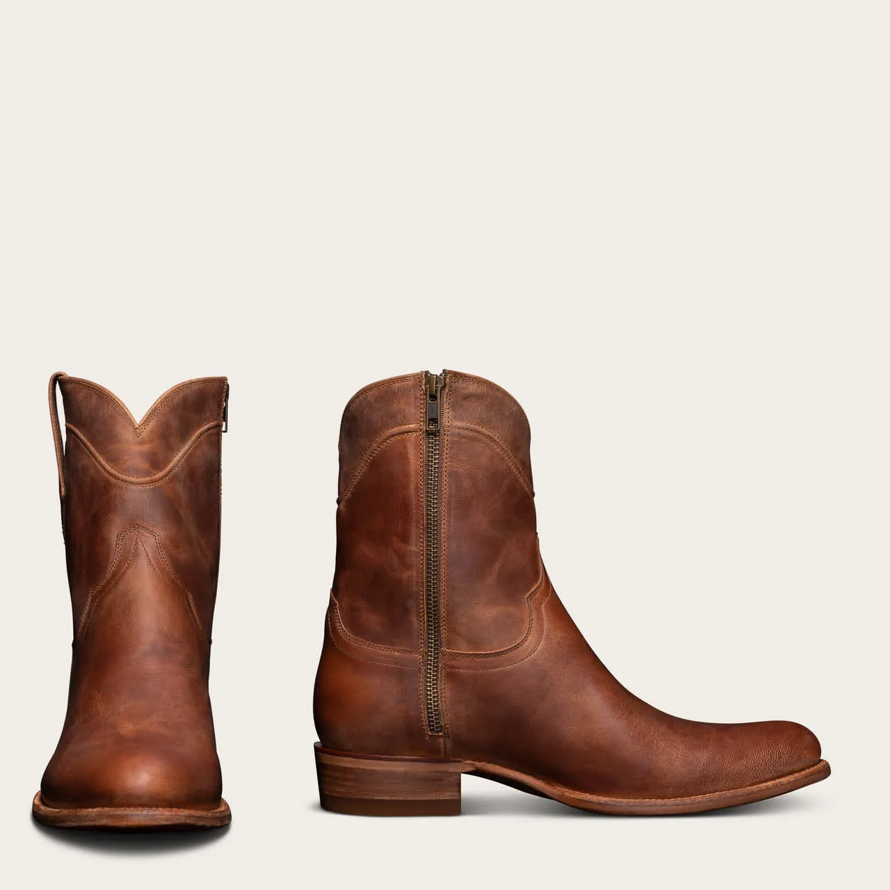 Tan Leather Barstow Slip On Zipper Western Cowboy Boots sold by Costoso Italiano product image thumbnail 3