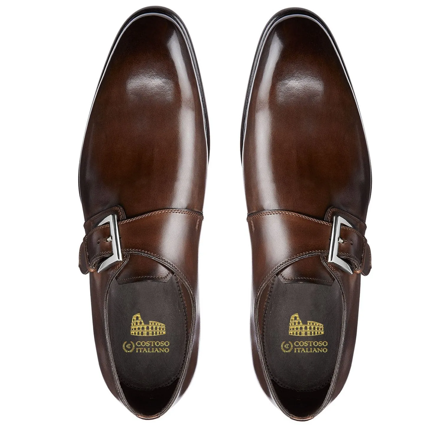 Flat Feet Shoes - Brown Leather Bromley Monk Straps with Arch Support sold by Costoso Italiano product image thumbnail 3