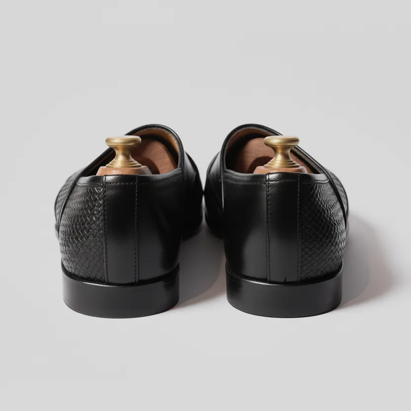 Black Braided Leather Tana Peshawari Loafers | Wedding Shoes for Groom | Shoes for Haldi Mehendi Sangeet sold by Costoso Italiano product image thumbnail 2