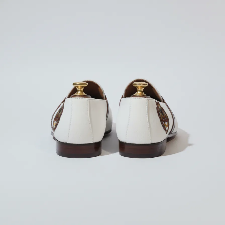 White Velvet Tana Peshawari Loafers | Wedding Shoes for Groom | Shoes for Haldi Mehendi Sangeet sold by Costoso Italiano product image thumbnail 3