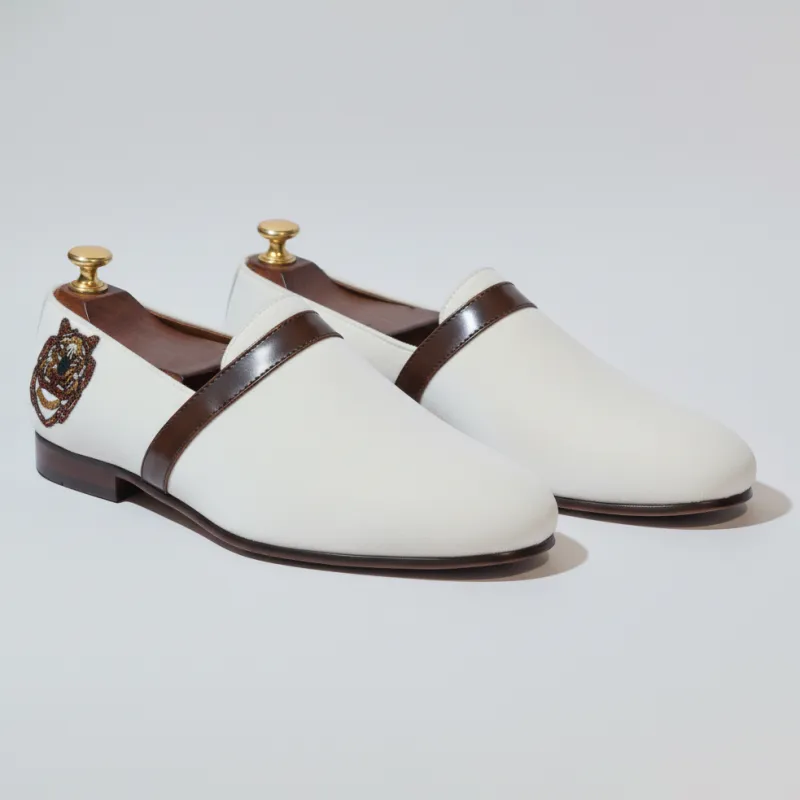 White Velvet Tana Peshawari Loafers | Wedding Shoes for Groom | Shoes for Haldi Mehendi Sangeet sold by Costoso Italiano