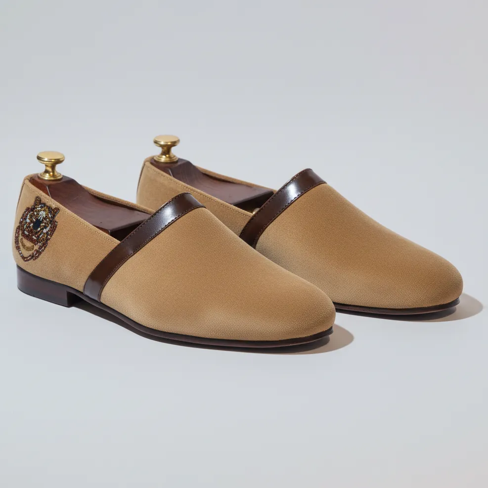 Tan Velvet Tana Peshawari Loafers | Wedding Shoes for Groom | Shoes for Haldi Mehendi Sangeet sold by Costoso Italiano