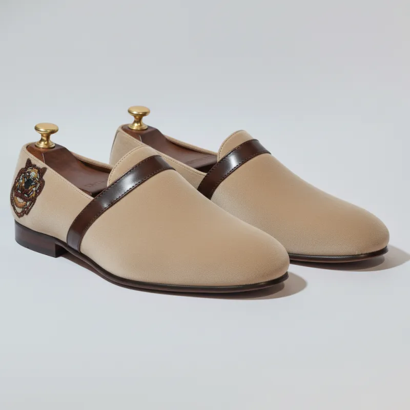 Cream Velvet Tana Embroidered Peshawari Loafers | Wedding Shoes for Groom | Shoes for Haldi Mehendi Sangeet sold by Costoso Italiano