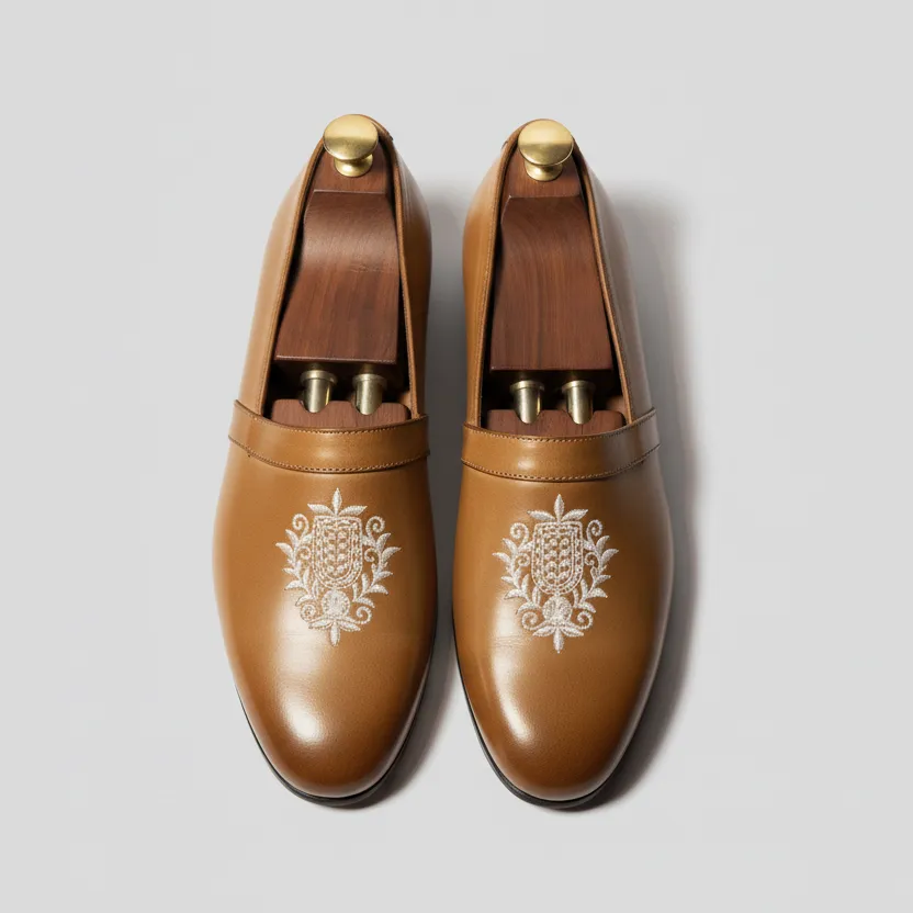 Tan Leather Tana Embroidered Peshawari Loafers | Wedding Shoes for Groom | Shoes for Haldi Mehendi Sangeet sold by Costoso Italiano product image thumbnail 3