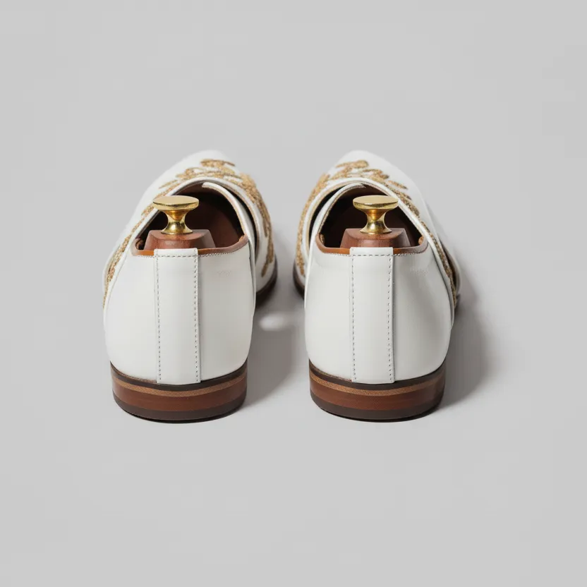 White Leather Tana Peshawari Loafers | Wedding Shoes for Groom | Shoes for Haldi Mehendi Sangeet sold by Costoso Italiano product image thumbnail 3