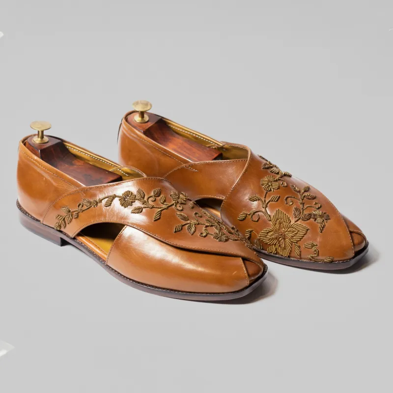 Tan Leather Tana Peshawari Loafers | Wedding Shoes for Groom | Shoes for Haldi Mehendi Sangeet sold by Costoso Italiano