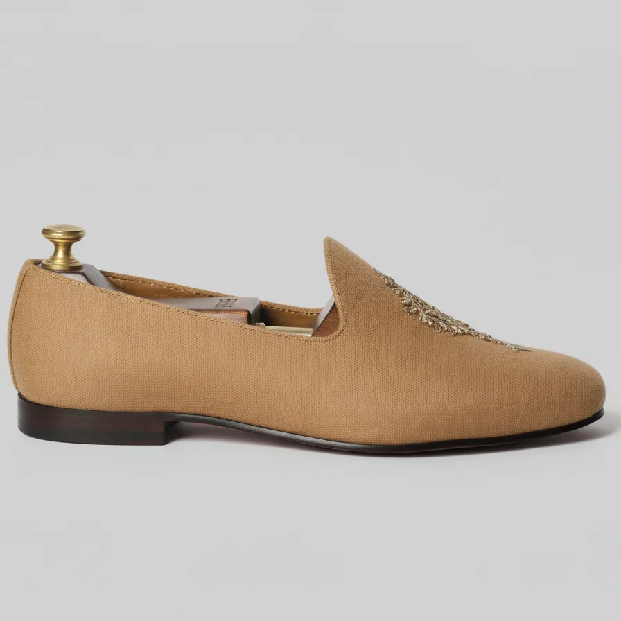 Tan Knitted Euro Velvet Tana Peshawari Jutti Loafers | Wedding Shoes for Groom | Shoes for Haldi Mehendi Sangeet sold by Costoso Italiano product image thumbnail 3