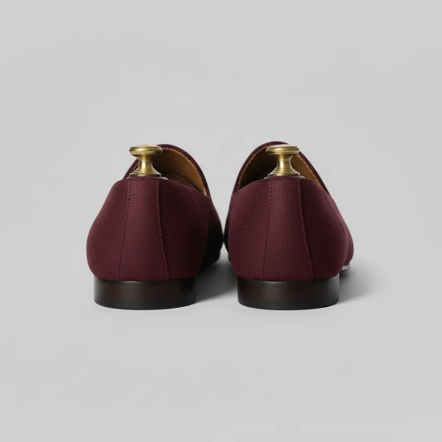 Burgundy Knitted Euro Velvet Tana Peshawari Jutti Loafers | Wedding Shoes for Groom | Shoes for Haldi Mehendi Sangeet sold by Costoso Italiano product image thumbnail 2