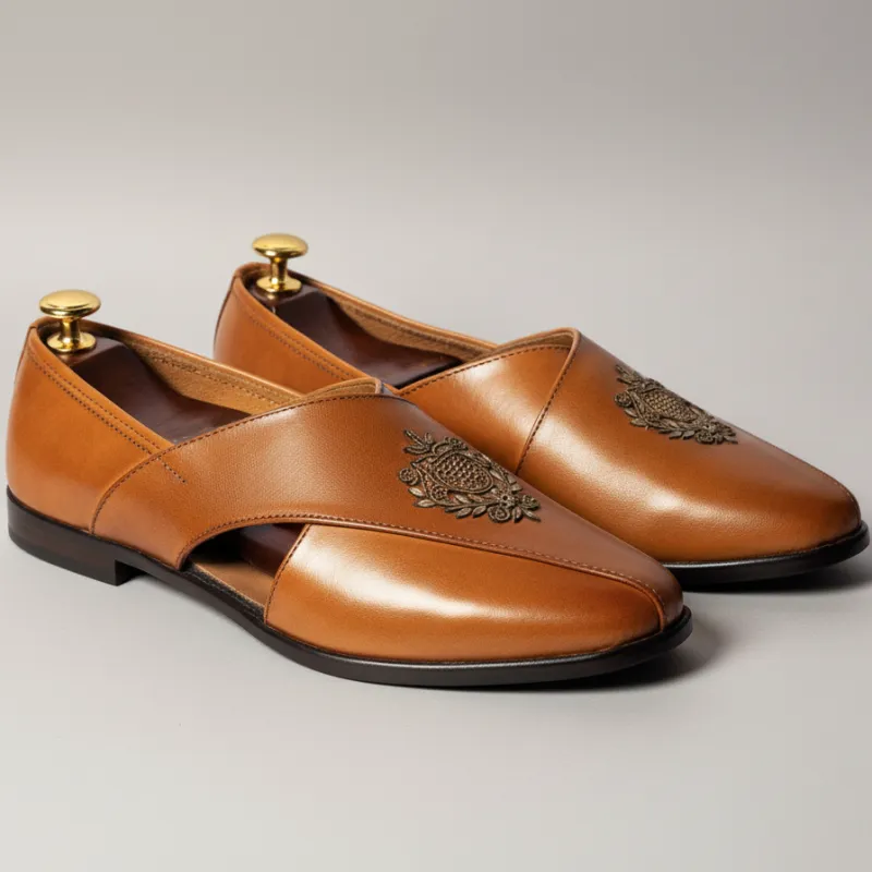 Tan Leather Tana Peshawari Loafers | Wedding Shoes for Groom | Shoes for Haldi Mehendi Sangeet sold by Costoso Italiano