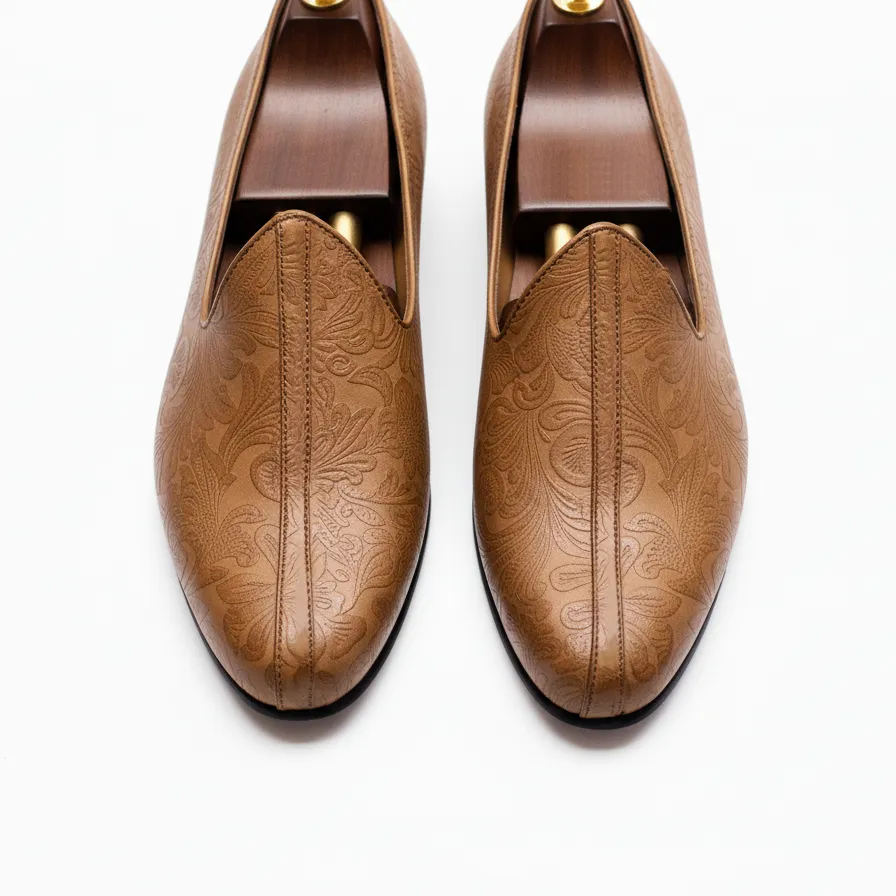Tan Leather Tana Peshawari Jutti Loafers | Wedding Shoes for Groom | Shoes for Haldi Mehendi Sangeet sold by Costoso Italiano product image thumbnail 3