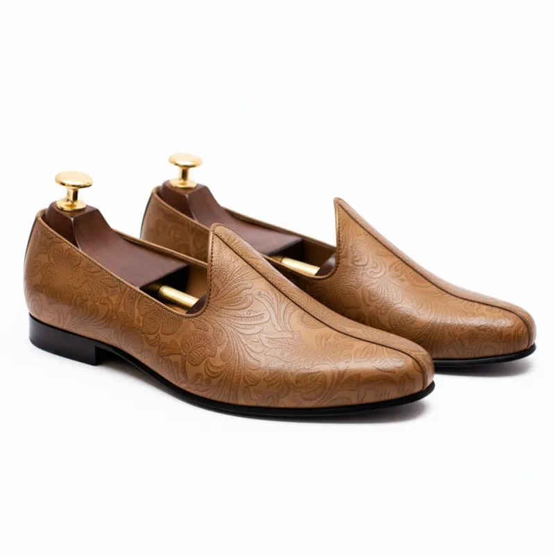 Tan Leather Tana Peshawari Jutti Loafers | Wedding Shoes for Groom | Shoes for Haldi Mehendi Sangeet sold by Costoso Italiano