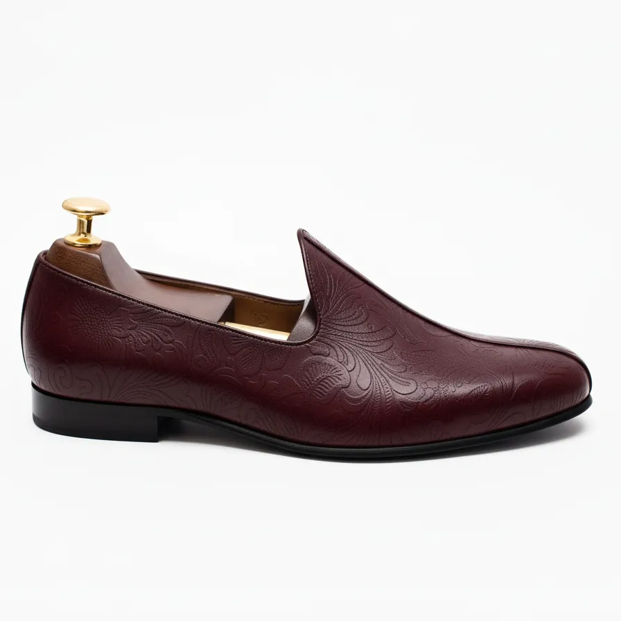 Burgundy Leather Tana Peshawari Jutti Loafers | Wedding Shoes for Groom | Shoes for Haldi Mehendi Sangeet sold by Costoso Italiano product image thumbnail 3