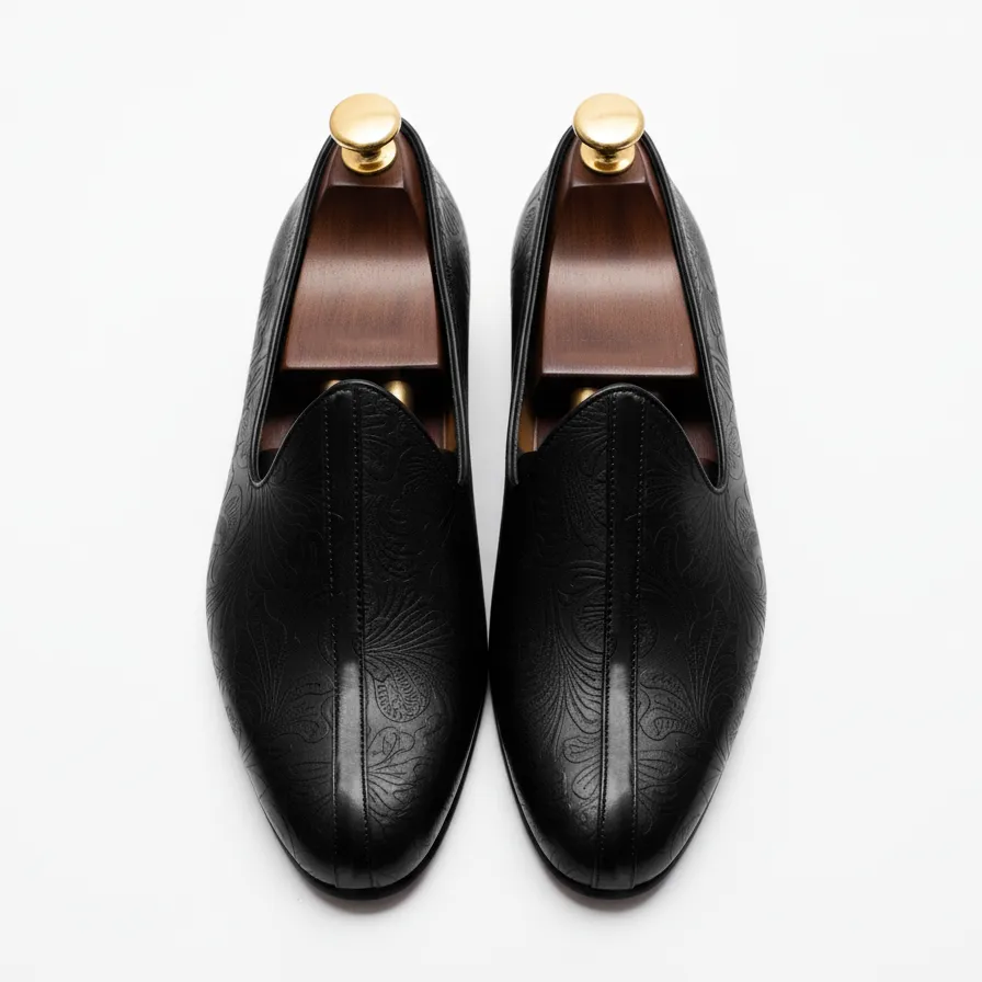 Black Leather Tana Peshawari Jutti Loafers | Wedding Shoes for Groom | Shoes for Haldi Mehendi Sangeet sold by Costoso Italiano product image thumbnail 3