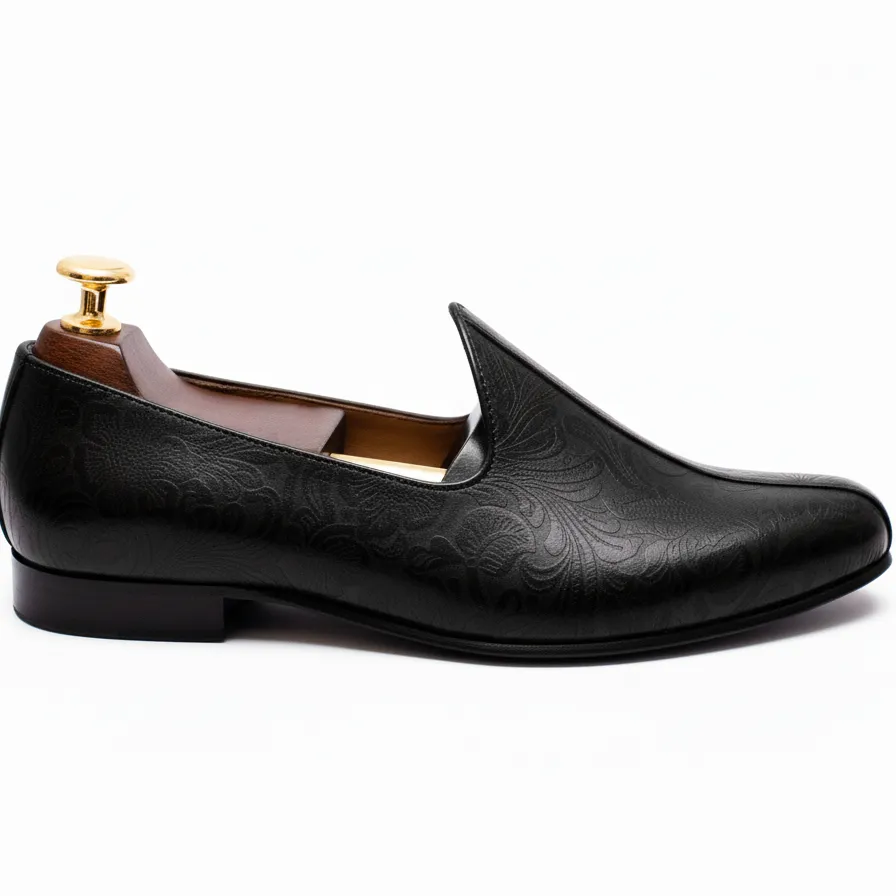 Black Leather Tana Peshawari Jutti Loafers | Wedding Shoes for Groom | Shoes for Haldi Mehendi Sangeet sold by Costoso Italiano product image thumbnail 2