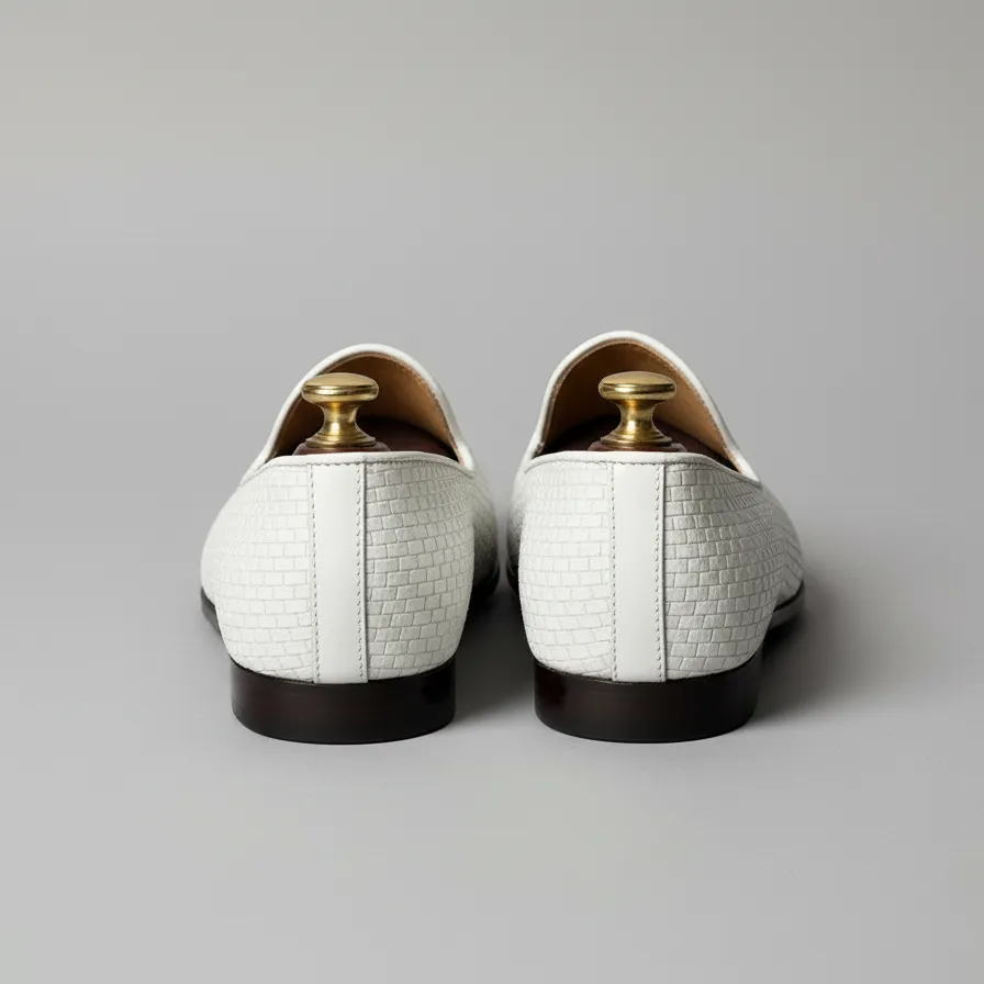 White Braided Leather Tana Peshawari Jutti Loafers | Wedding Shoes for Groom | Shoes for Haldi Mehendi Sangeet sold by Costoso Italiano product image thumbnail 3