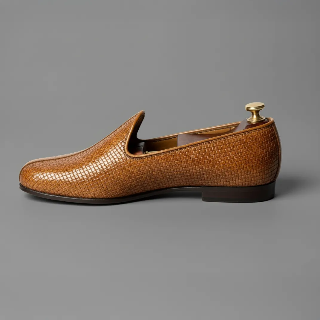 Tan Braided Leather Tana Peshawari Jutti Loafers | Wedding Shoes for Groom | Shoes for Haldi Mehendi Sangeet sold by Costoso Italiano product image thumbnail 4