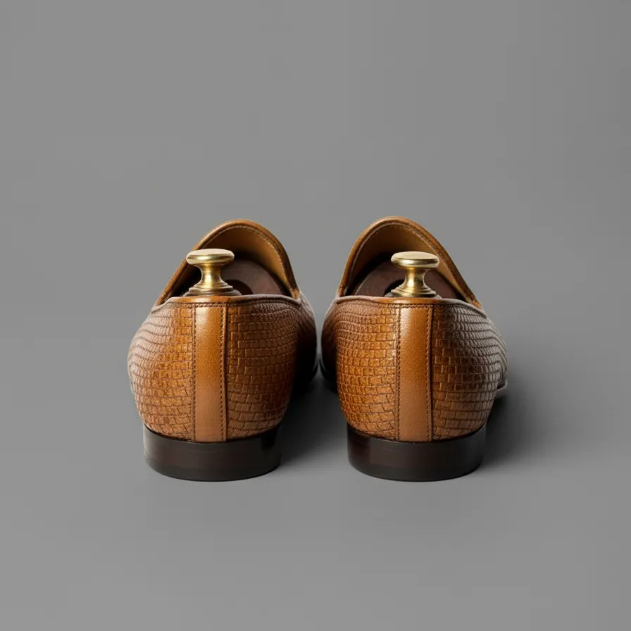 Tan Braided Leather Tana Peshawari Jutti Loafers | Wedding Shoes for Groom | Shoes for Haldi Mehendi Sangeet sold by Costoso Italiano product image thumbnail 2