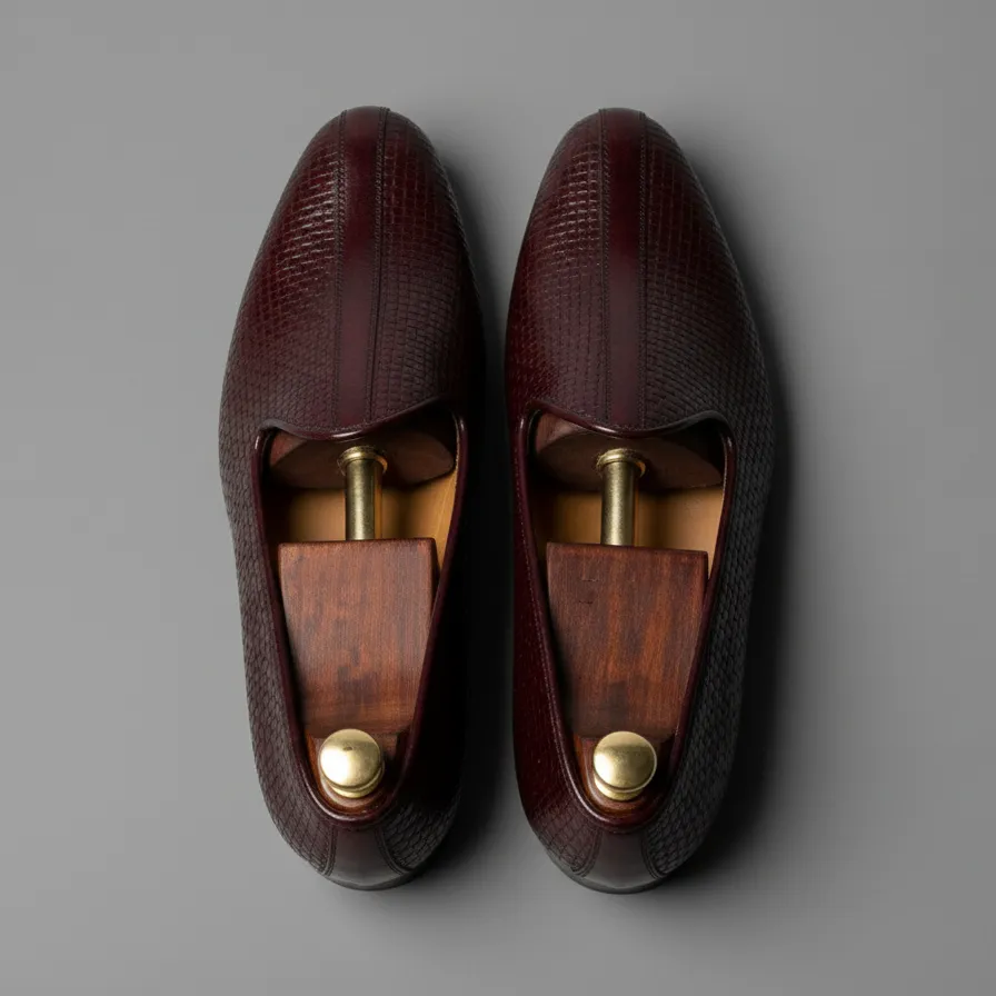 Burgundy Braided Leather Tana Peshawari Jutti Loafers | Wedding Shoes for Groom | Shoes for Haldi Mehendi Sangeet sold by Costoso Italiano product image thumbnail 4