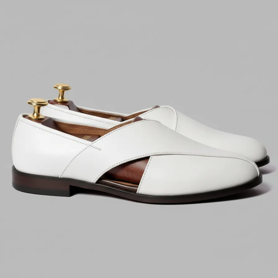 White Leather Tana Peshawari Loafers | Wedding Shoes for Groom | Shoes for Haldi Mehendi Sangeet sold by Costoso Italiano product image thumbnail 4