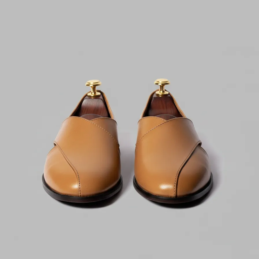 Tan Leather Tana Peshawari Loafers | Wedding Shoes for Groom | Shoes for Haldi Mehendi Sangeet sold by Costoso Italiano product image thumbnail 3