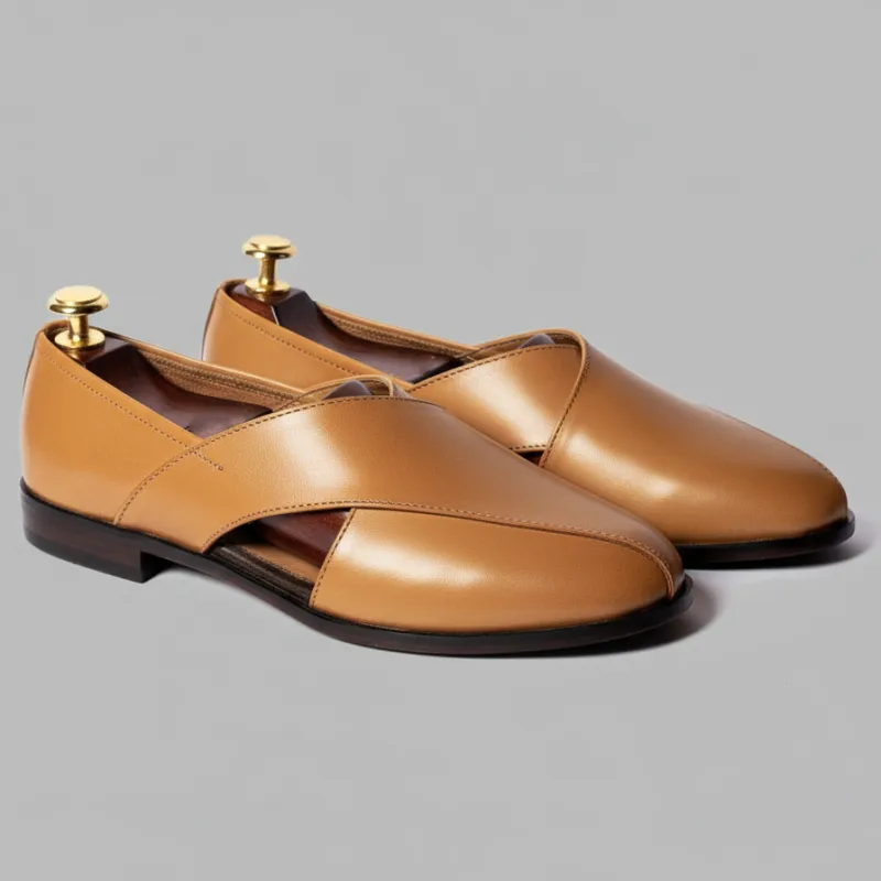 Tan Leather Tana Peshawari Loafers | Wedding Shoes for Groom | Shoes for Haldi Mehendi Sangeet sold by Costoso Italiano