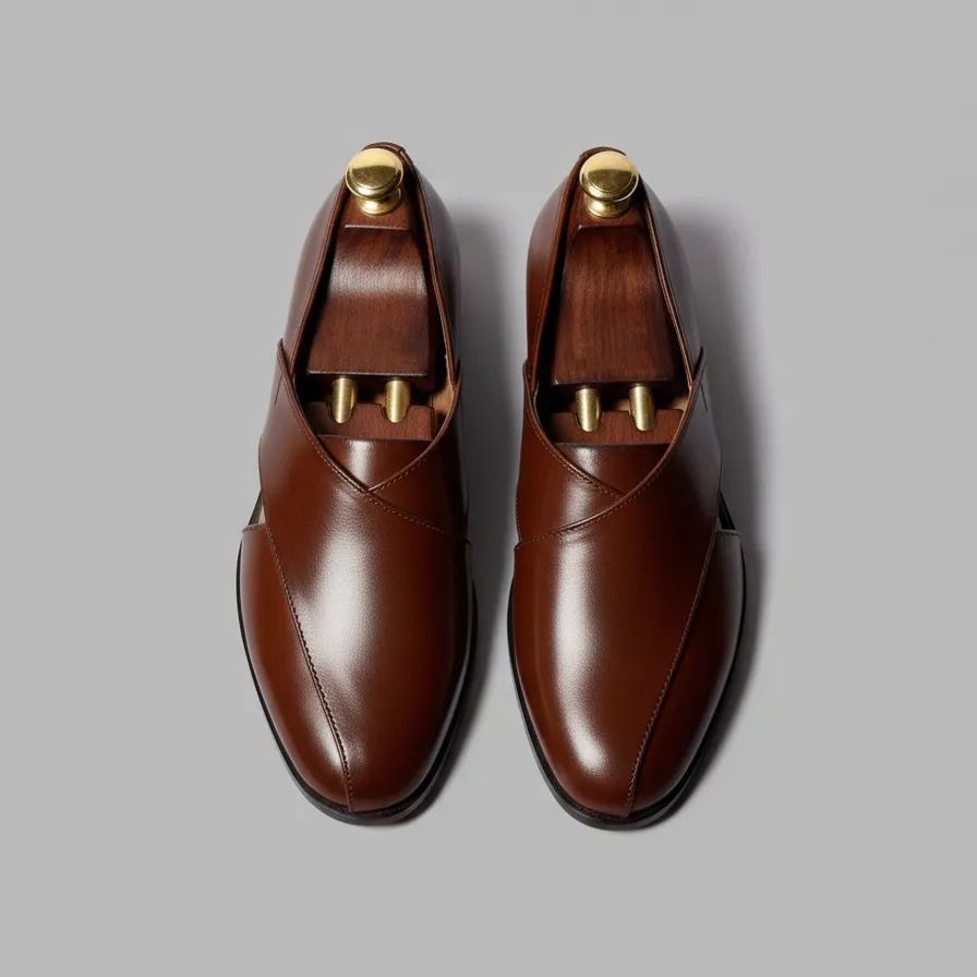 Brown Leather Tana Peshawari Loafers | Wedding Shoes for Groom | Shoes for Haldi Mehendi Sangeet sold by Costoso Italiano product image thumbnail 2