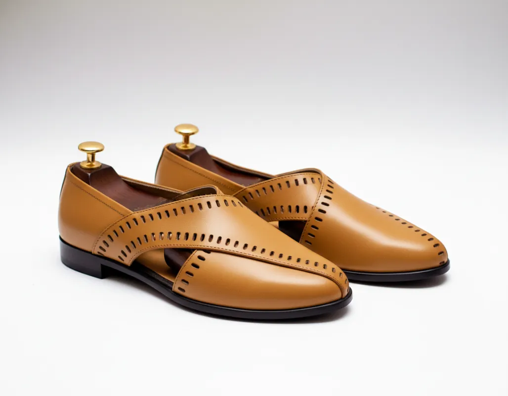 Tan Leather Tana Peshawari Loafers | Wedding Shoes for Groom | Shoes for Haldi Mehendi Sangeet sold by Costoso Italiano