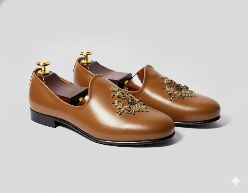 Tan Leather Tana Peshawari Loafers | Wedding Shoes for Groom | Shoes for Haldi Mehendi Sangeet sold by Costoso Italiano