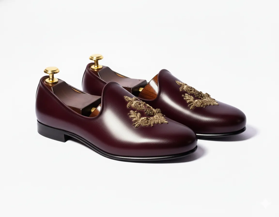 Burgundy Leather Tana Peshawari Loafers | Wedding Shoes for Groom | Shoes for Haldi Mehendi Sangeet sold by Costoso Italiano