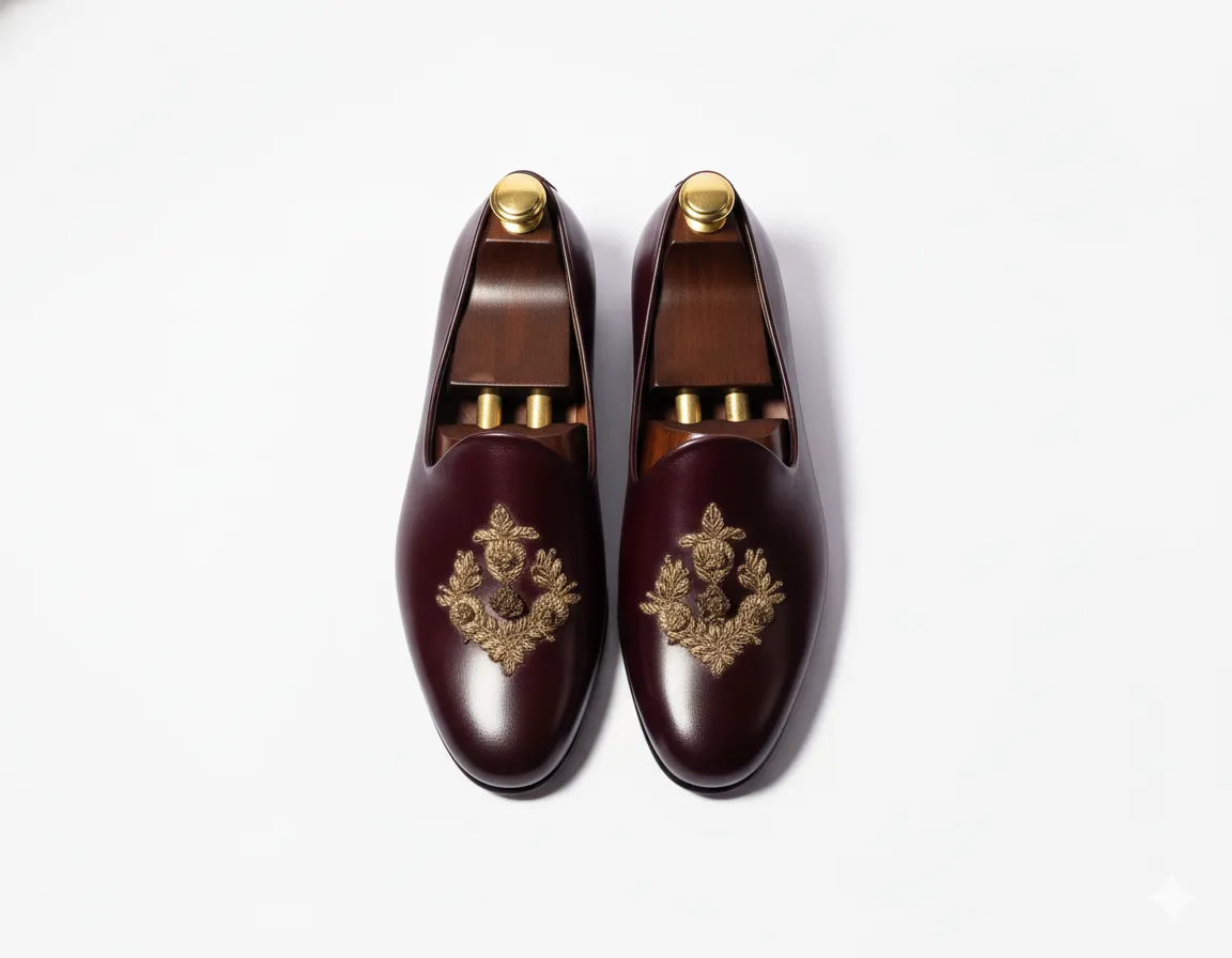 Burgundy Leather Tana Peshawari Loafers | Wedding Shoes for Groom | Shoes for Haldi Mehendi Sangeet sold by Costoso Italiano product image thumbnail 2