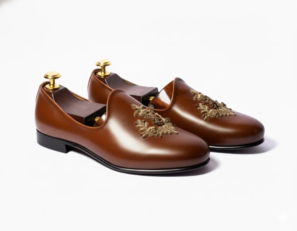Brown Leather Tana Peshawari Loafers | Wedding Shoes for Groom | Shoes for Haldi Mehendi Sangeet sold by Costoso Italiano